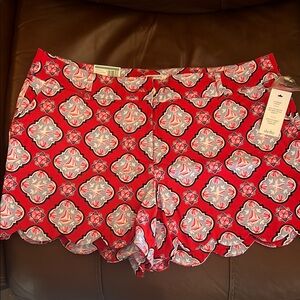 Red Patterned Women Shorts